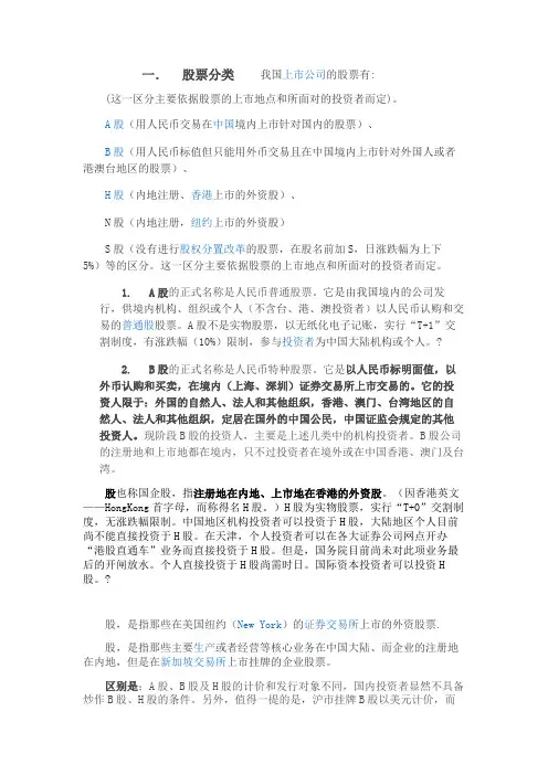股票分类及代码