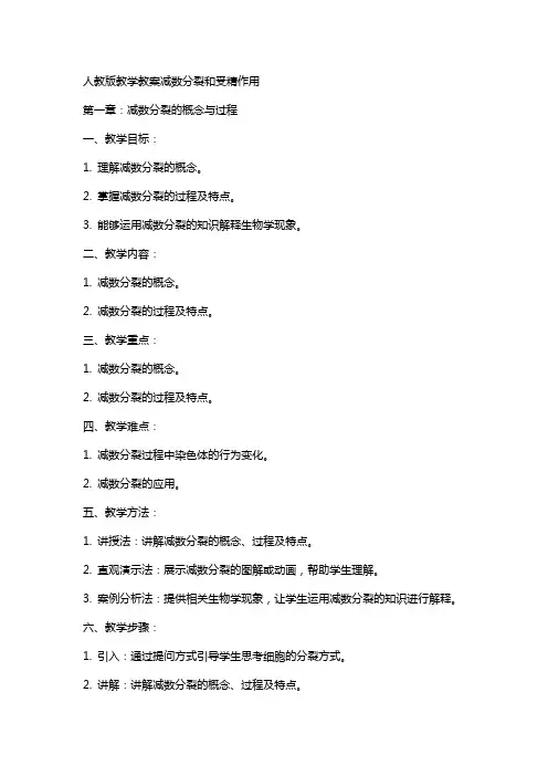 人教版教学教案减数分裂和受精作用
