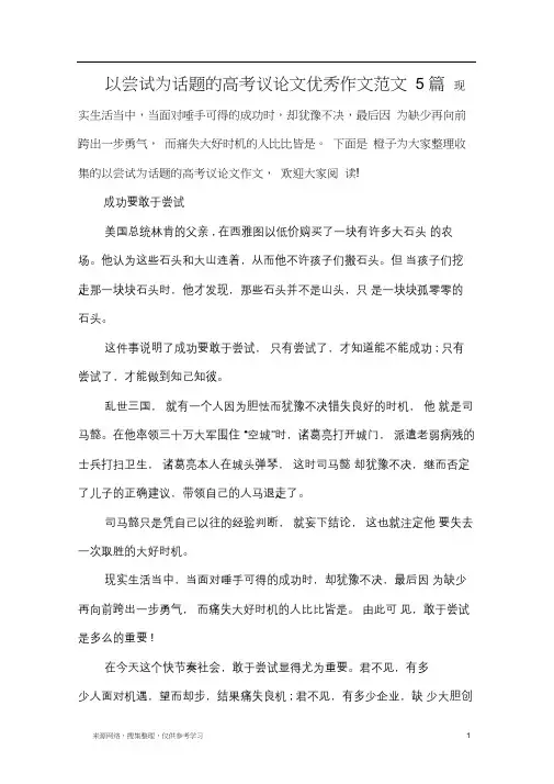 以尝试为话题的高考议论文优秀作文范文5篇