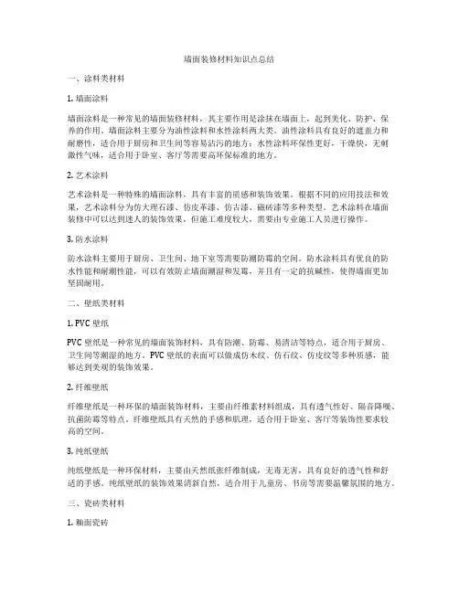 墙面装修材料知识点总结
