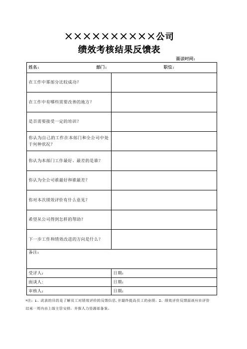 绩效考核结果反馈表【最新范本模板】