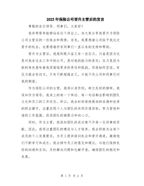 2023年保险公司晋升主管后的发言