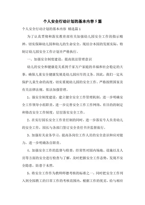 个人安全行动计划的基本内容5篇
