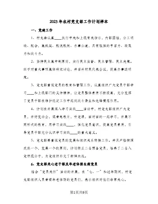 2023年农村党支部工作计划样本(二篇)