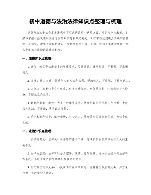 初中道德与法治法律知识点整理与梳理