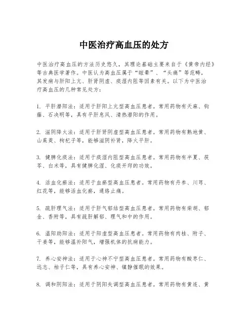 中医治疗高血压的处方
