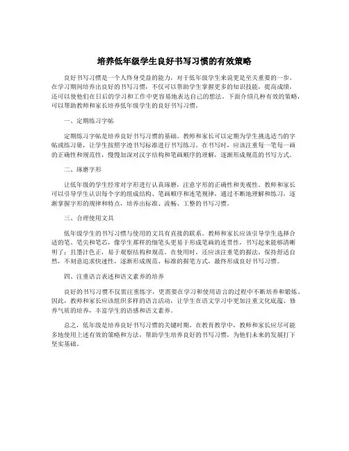培养低年级学生良好书写习惯的有效策略