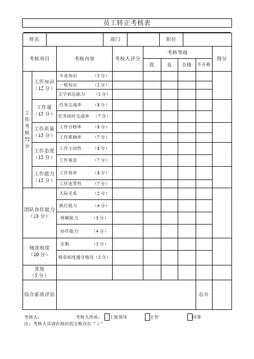员工转正考核表(普通员工)
