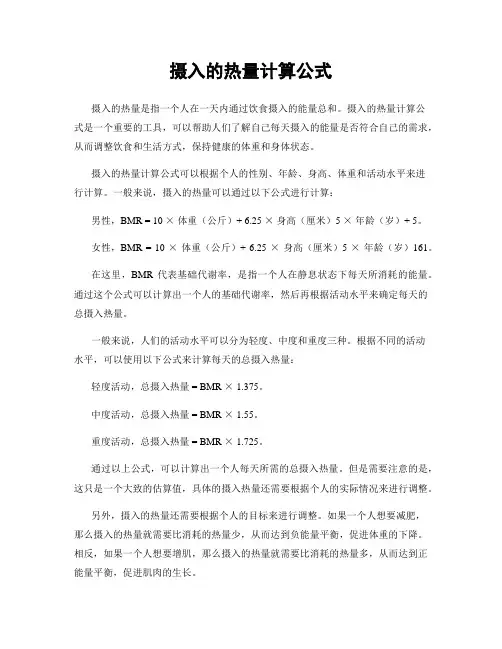摄入的热量计算公式