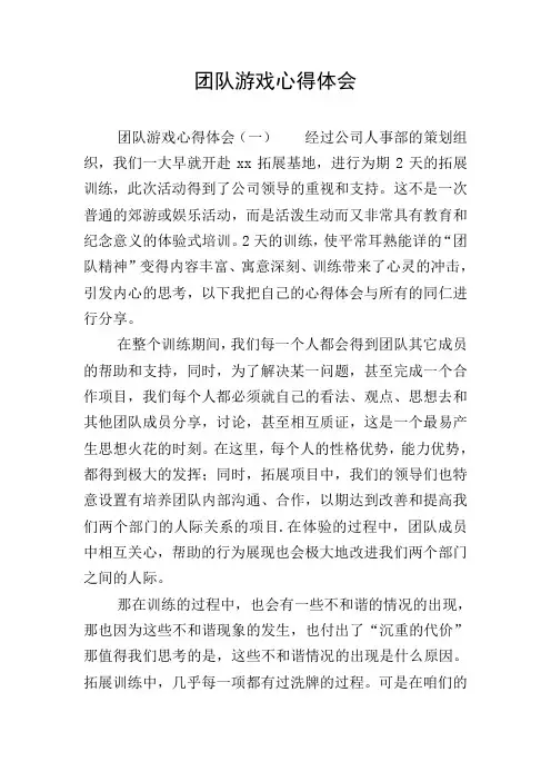 团队游戏心得体会
