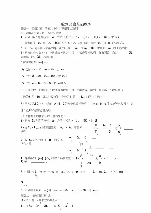 数列必会常见题型归纳