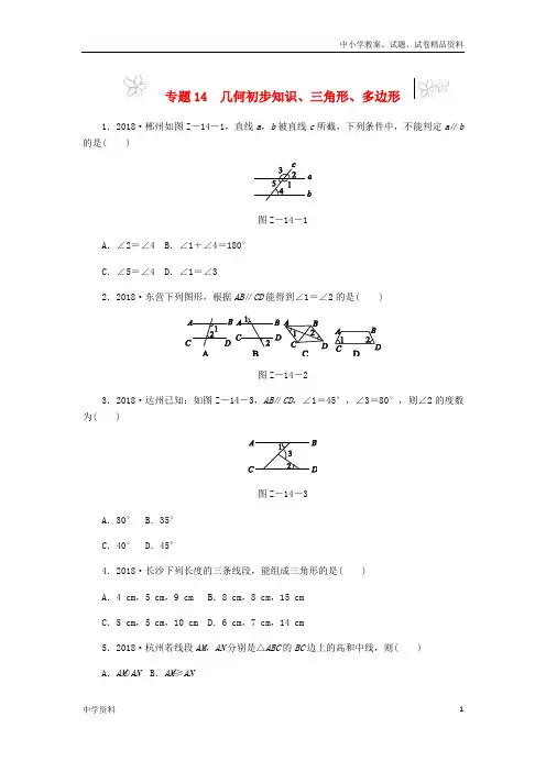 中考数学专题复习小练习专题14几何初步知识三角形多边形