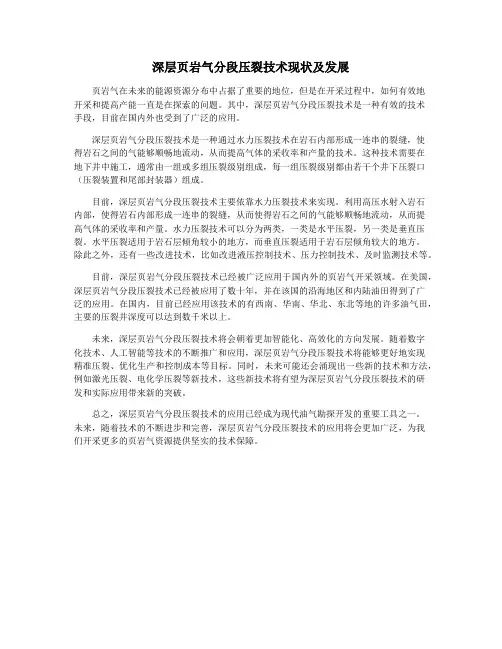 深层页岩气分段压裂技术现状及发展