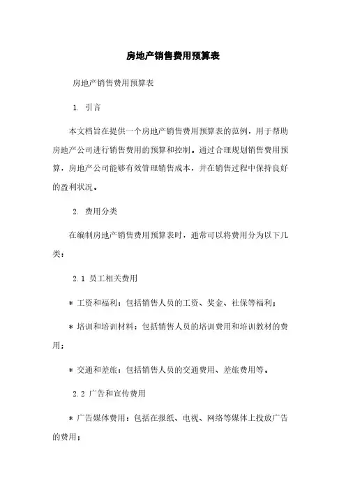 房地产销售费用预算表