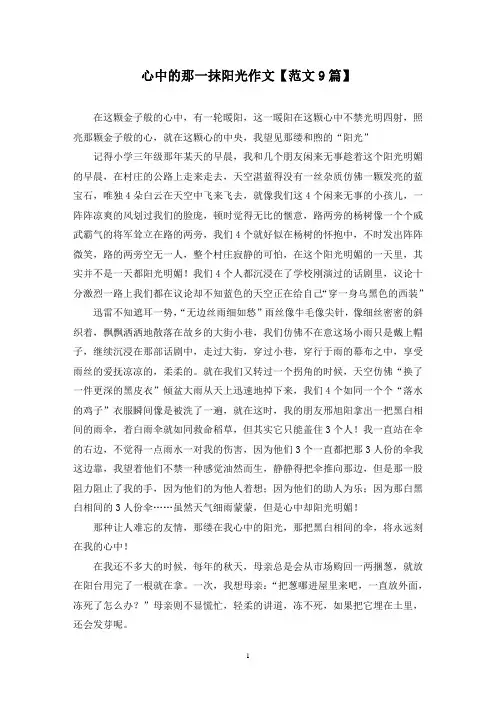 精选心中的那一抹阳光作文【范文9篇】