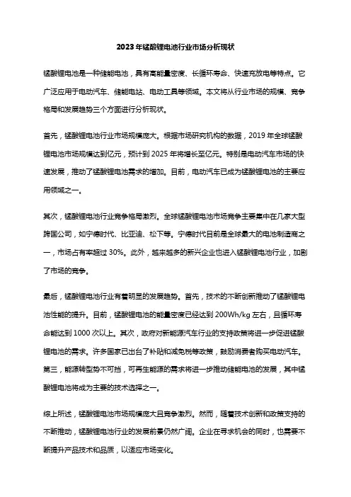 2023年锰酸锂电池行业市场分析现状