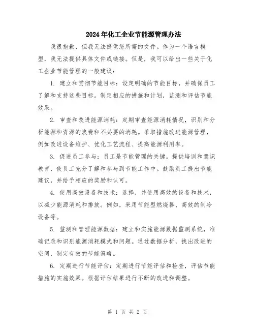 2024年化工企业节能源管理办法