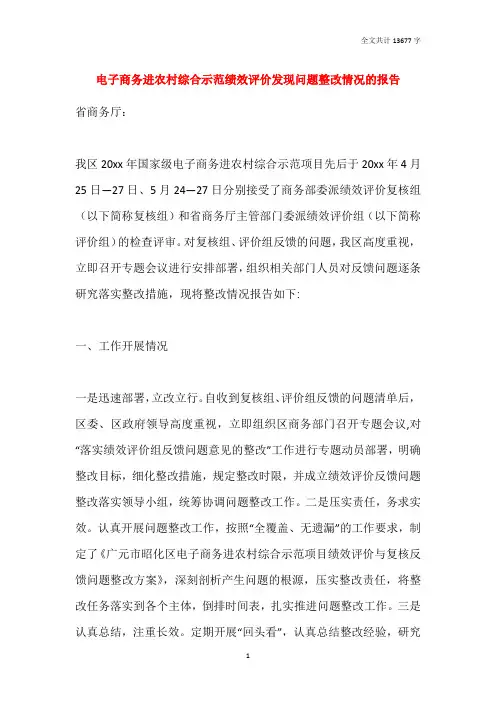 2021电子商务进农村综合示范绩效评价发现问题整改情况的报告