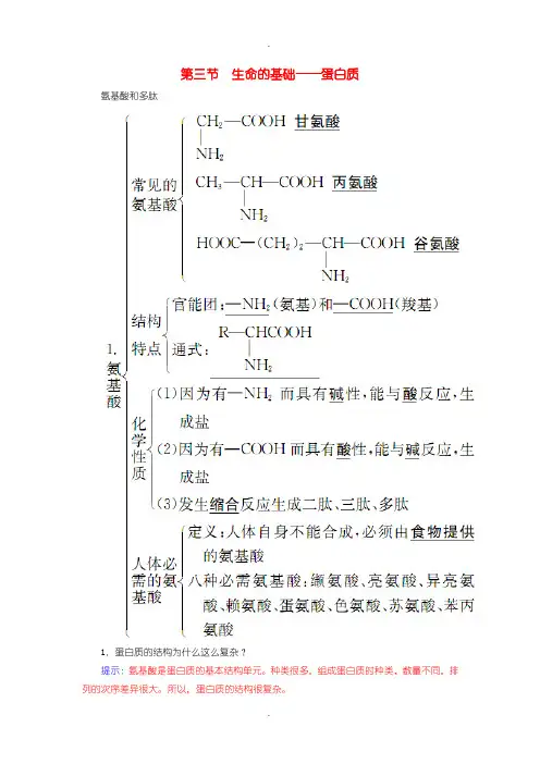 人教版高中化学选修1 第一章 第三节 生命的基础-蛋白质练习含答案