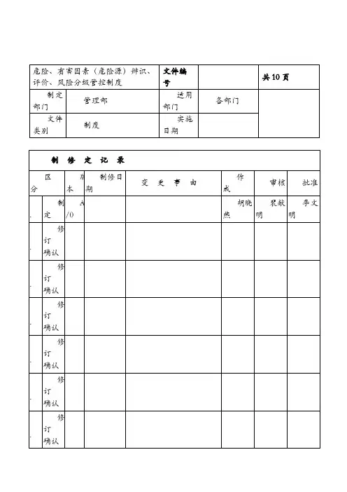危险、有害因素(危险源)辨识、评价、风险分级管控制度