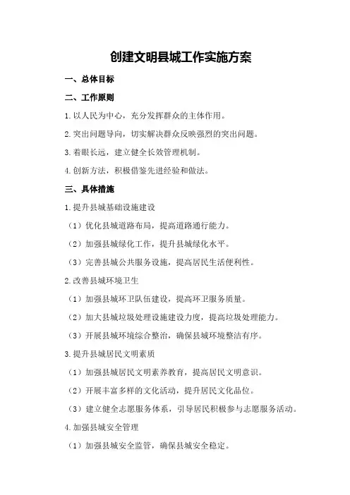 创建文明县城工作实施方案