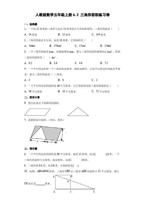 五年级数学  三角形面积  练习题(含答案)