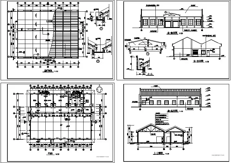 某中学多层食堂全套建筑施工cad图（含屋面平面图，剖面图）