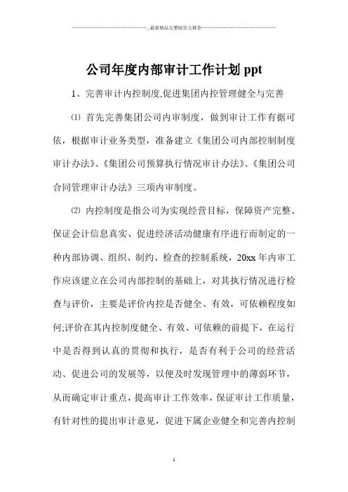 公司年度内部审计精品工作计划ppt