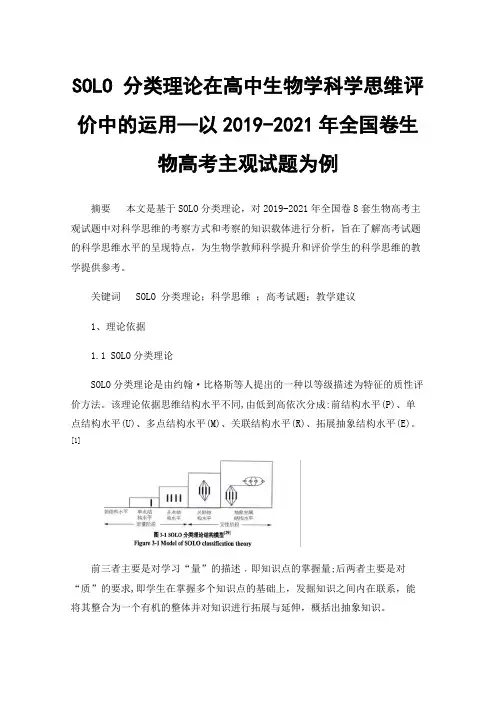 SOLO分类理论在高中生物学科学思维评价中的运用—以2019-2021年全国卷生物高考主观试题为例