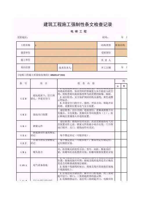 【工程常用表格】建筑工程施工强制性条文检查记录(电梯工程)