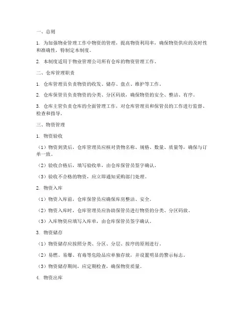物业企业仓库管理制度