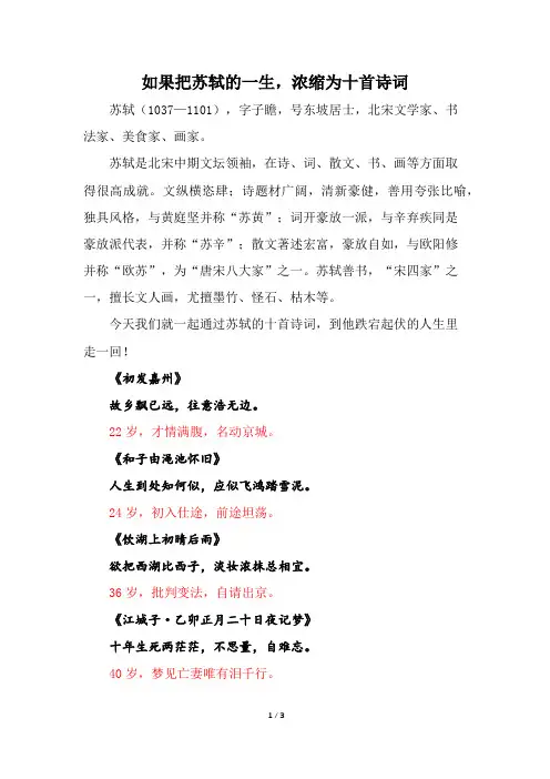 用苏轼的诗词描绘苏轼的一生