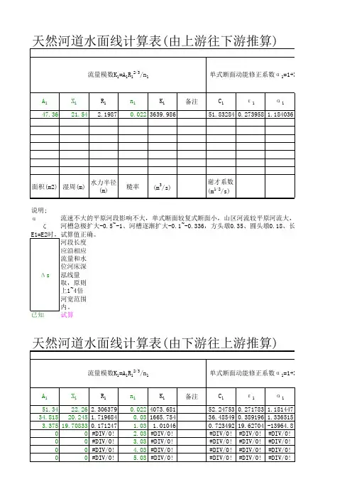 天然河道水面线计算表