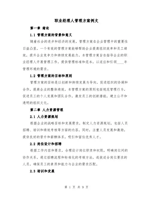 职业经理人管理方案例文(三篇)
