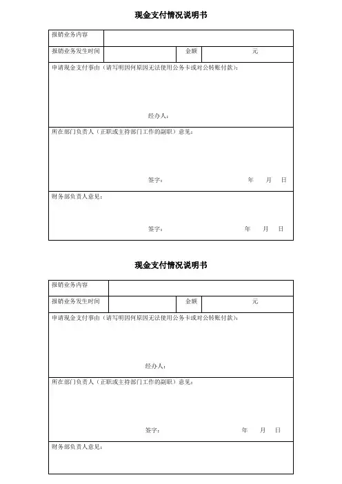 现金支付情况说明书