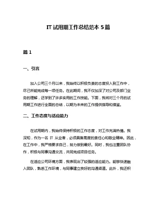 IT试用期工作总结范本5篇
