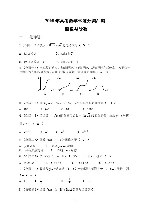 【VIP专享】2008年高考数学试题分类汇编——函数与导数