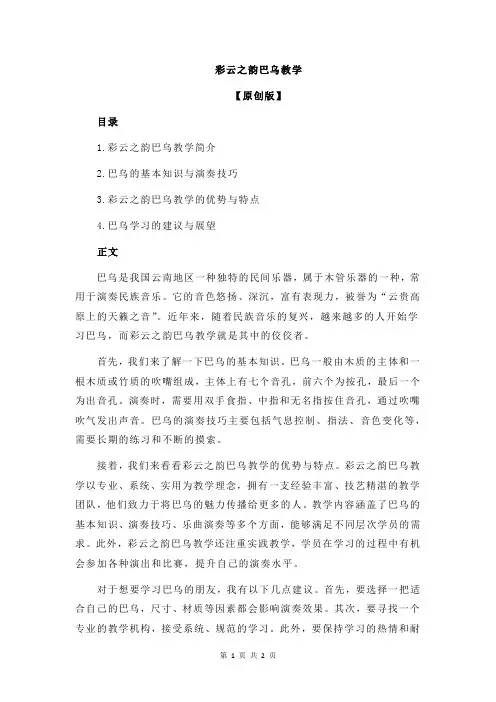 彩云之韵巴乌教学