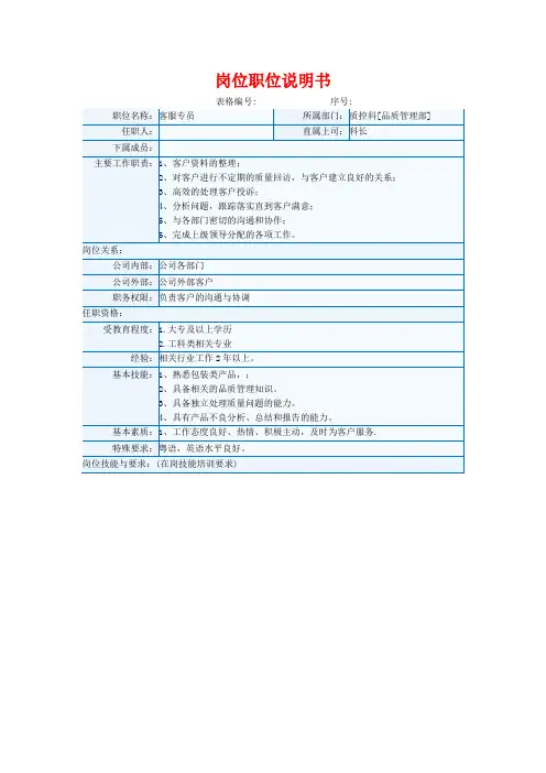 客服岗位说明书