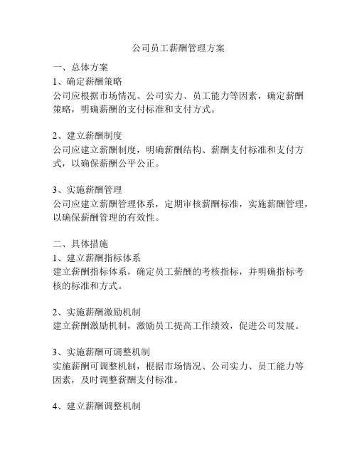 公司员工薪酬管理方案