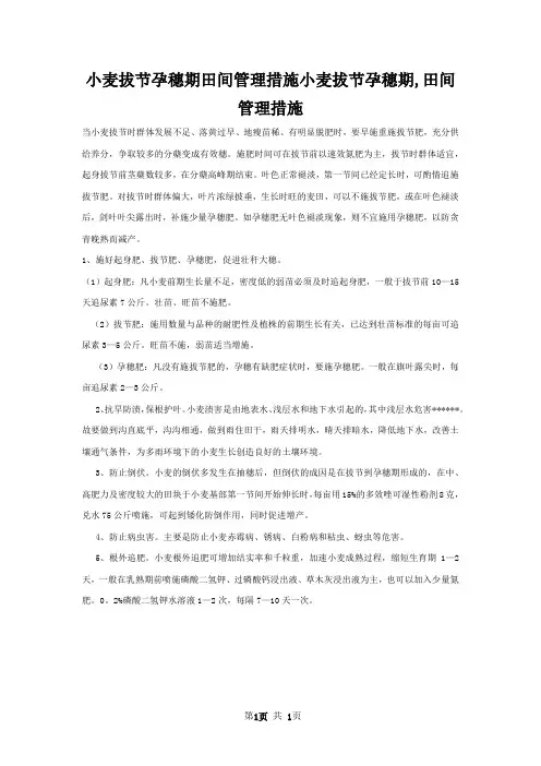 小麦拔节孕穗期田间管理措施小麦拔节孕穗期,田间管理措施