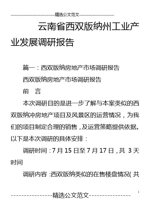 云南省西双版纳州工业产业发展调研报告
