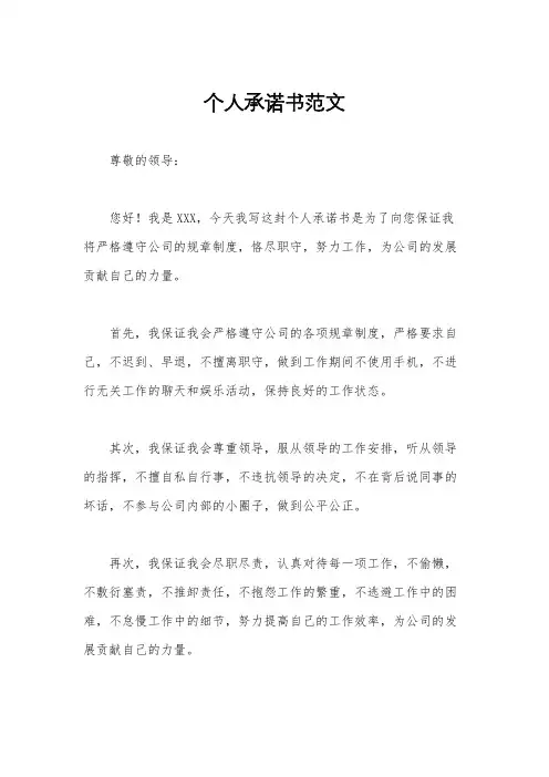 个人承诺书范文