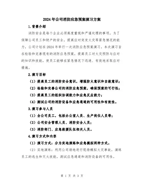 2024年公司消防应急预案演习方案