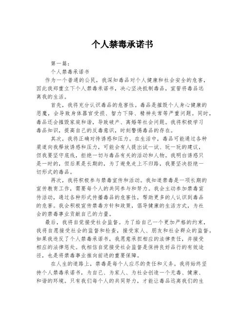 个人禁毒承诺书