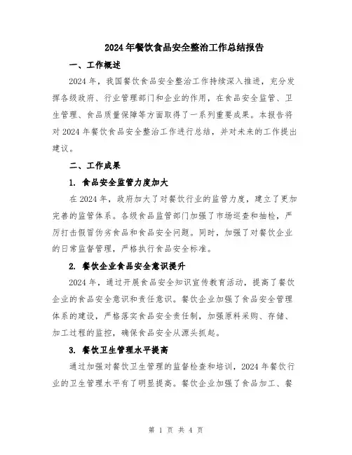 2024年餐饮食品安全整治工作总结报告