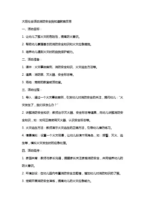 大班社会活动消防安全我知道教案反思