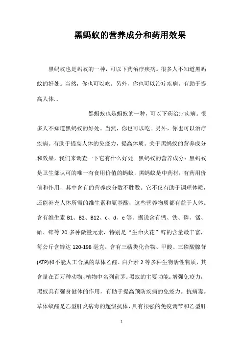 黑蚂蚁的营养成分和药用效果