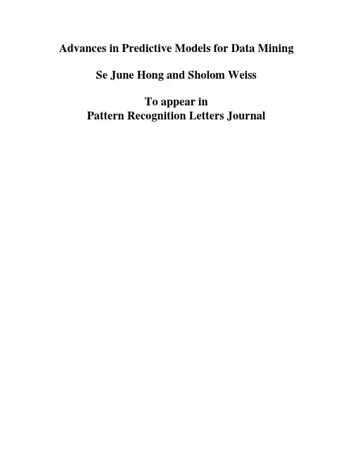 Pattern Recognition Letters Journal Advances in Predictive Models for Data Mining