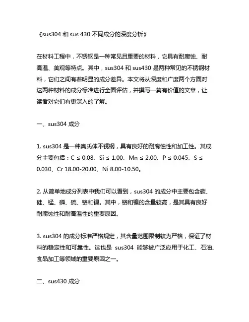 sus304 和sus 430 成分 标准